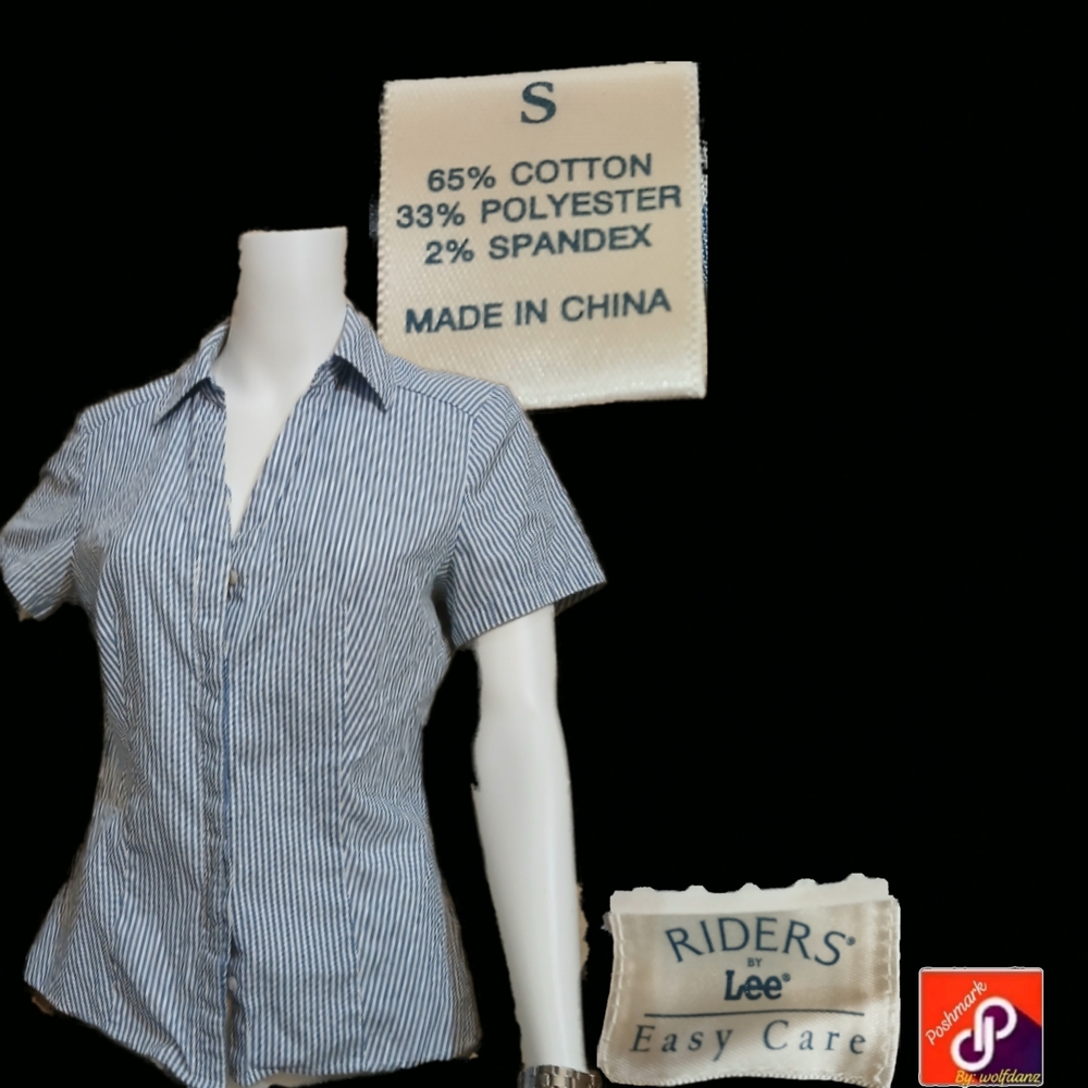 Riders by Lee - Navy & White Striped Button Down Blouse - Size Small